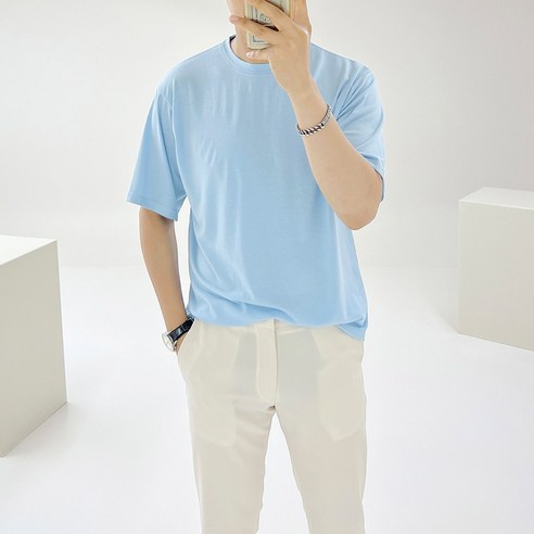 아도르클래식 모우 커플 세미 오버핏 라운드 스판 여름 반팔티