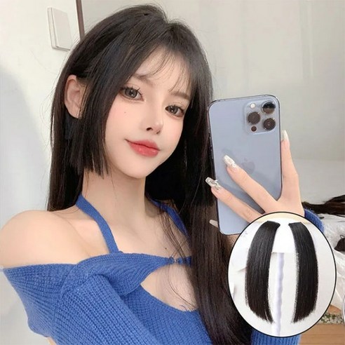 미나미 히메컷 사이드뱅 옆머리 헤어피스 부분 가발, 다크브라운, 1개