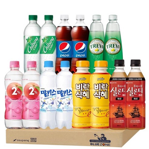 인기음료 500ml B세트 7종14개입 (2프로부족할때2+밀키스2+비락식혜2+칠성사이다2+펩시2+트레비2+실론티2), 1세트