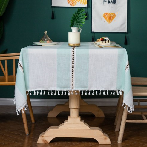 KORELAN 메가 북유럽 심플한 식탁보조립 색 가정용 식탁 탁자보 가능, 아소 트리플 스트라이프, 연두색, 수술 식탁보
