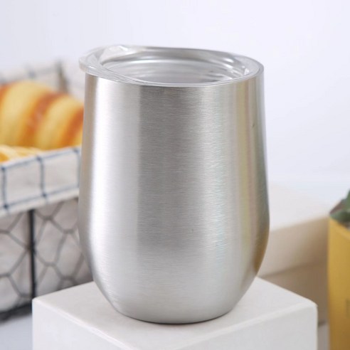 swig 계란 껍질 컵 스테인리스강 U형 계란 컵 이중 진공 배 큰 컵 와인 컵 선물, 강철 본색, 12oz