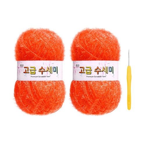 울클럽 별꽃수세미 DIY 고급수세미실 80g 2볼 + 코바늘 6호 (동영상제공), 123형광오렌지