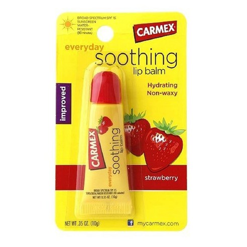 Carmex Strawberry Flavor 에브리데이 수딩 립밤 SPF 15 튜브 9.9g(0.35온스) (3팩), 0.35 Ounce (Pack of 3)