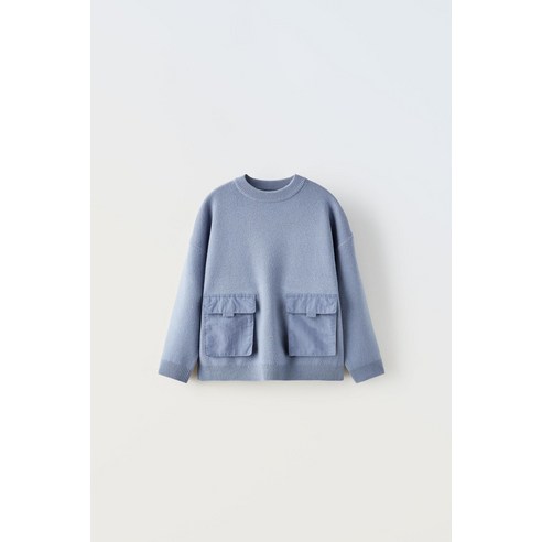 자라 키즈 ZARA KIDS 콘트라스트 포켓 니트 스웨터 - 컬러 : 블루 283046