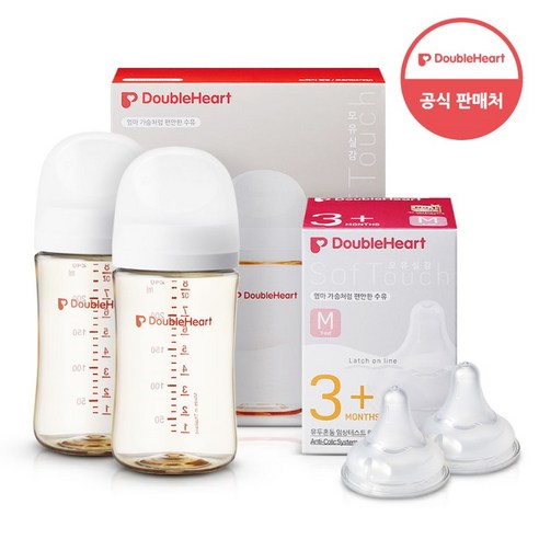 더블하트 모유실감 3세대 PPSU 베이직 트윈팩 240ml+젖꼭지(2입), 젖꼭지M, 제뉴인화이트 트윈팩, 1개 수유용품