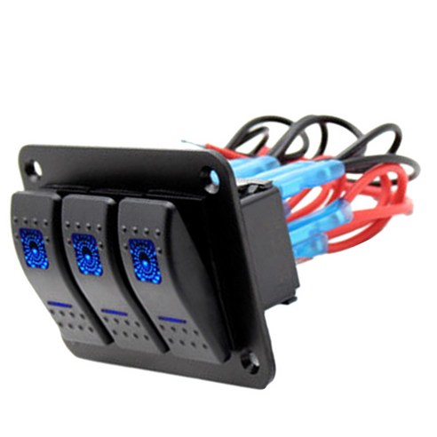 Ursmart 로커 스위치 3갱 패널-블루 LED 라이트 보트 캐러밴, 설명, 6X6X8.9cm, 아크릴로 니트릴 부타디엔 스티렌 플라스틱