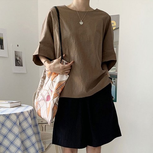 린넨블라우스  Short-sleeved stingray-fit blouse shirt TLBL