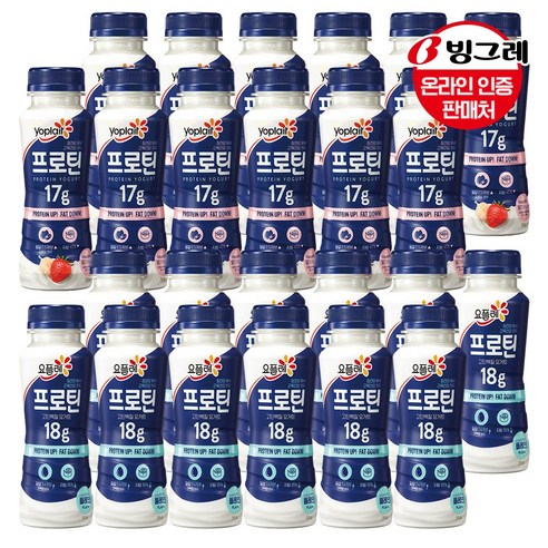 빙그레 요플레 프로틴 드링크 210ml 24개, 플레인12개+딸기바나나12개, 12개