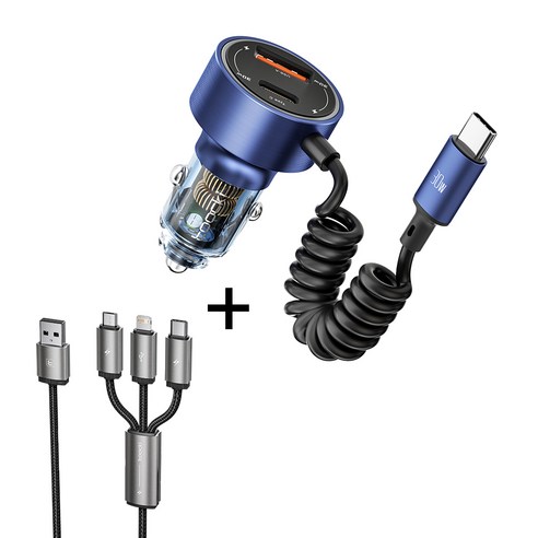 Toocki 60W PD3.0+QC3.0+Type-C 3 in 1 반투명 고속 차량용 충전기, 블루, TQ-CC26C