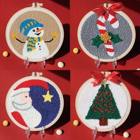 크리스마스 펀치니들 자수 세트, 집에서 즐기는 DIY의 즐거움