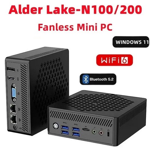 N100 미니PC 미니컴퓨터 게이밍PC 팬리스 미니 PC Alder LakeN100 200 최대 34GHz 컴퓨터 Windows 11 Pro DDR4 NVMe SSD 4K 트리플, 20.8GB 512GB NVME – Alder Lake