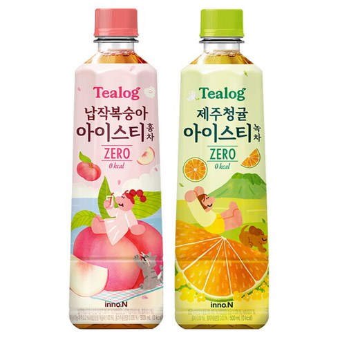 티로그 납작복숭아 홍차 +제주청귤 녹차, 20개, 500ml