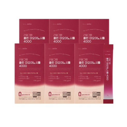 리얼그램 콜린 미오이노시톨 4000 엽산 아연 비타민 요구르트맛, 6박스, 30회분