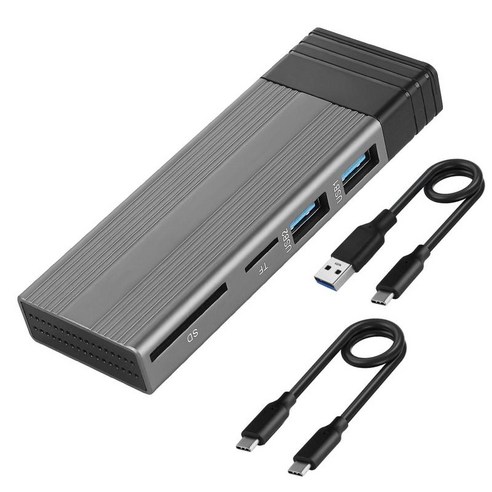 M.2 NVMe SATA 인클로저 유형 C USB C 3.1 Gen2 M.2 케이스 2242/2260/2280 소형 어댑터(노트북 PC용 USB C-C 케이블 포함), 알루미늄 합금, 회색