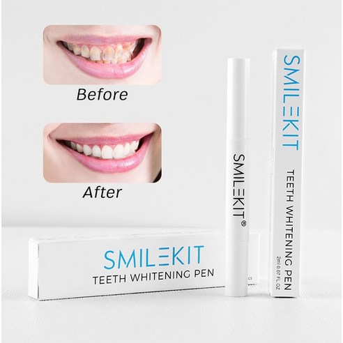 SMILEKIT 휴대용 치아미백펜 아름다운 하얀 치아 클리너 얼룩 누런때 제거 브라이트닝 젤펜 셀프 치아 미백 제 3P, 9개