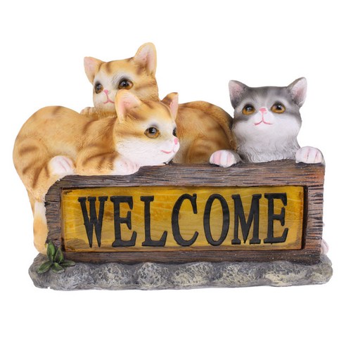 귀여운 3 고양이 동물 모델 태양 에너지 동상 가정 정원 잔디밭 안뜰 장식, 브라운, 설명, 수지