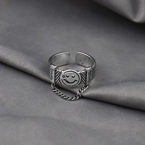 여자를위한 사슬 반지를 가진 간단한 호화스러운 미소 얼굴 열려있는 반지 조정 가능한 유행 보석 연인 생일 선물YJStore