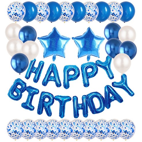 홀로그램 스타 생일축하 은박풍선 파티커튼 세트 [에브리띵스마일] 1214, 1세트, 블루 풍선