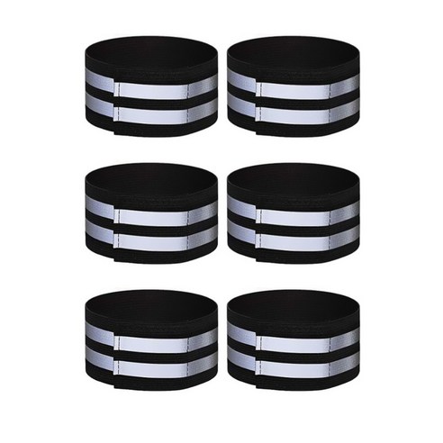 L-에센셜 고탄력 야광 안전 각반 밴드 반사 스트랩 암 발목 야간 러닝 교통 자전거 운동 여행, 블랙, 6개 세트, 2줄, 1개