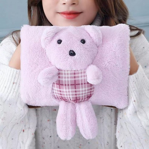 온수봉지 충전식 방지 온수봉지 난방 벨벳 지퍼 전기난방 핸드백 이미 물을 주입하여 바구니 취향 지퍼 물봉지(무 커버) + 방지 클립 충전, 베개형 곰돌이 연보라+폭발 방지 클립 충전