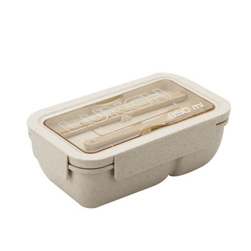 850ml Wheat Straw Lunch Box For School Office Microwave Bento Boxes With Knife and Fork Portable Lea, BeigeChopsticks