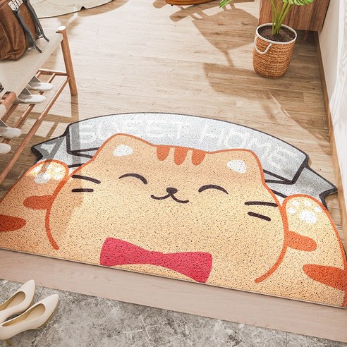만화 크리 에이 티브 귀여운 실크 링 플로어 매트 홈 도어 마찰 방진 매트 출입문 도어 매트, 기다리 고양이, 45*75cm