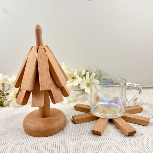 BITERE 우드 냄비 선반 나무 스탠드 나무 대야 받침대 집들이 DIY 작은 나무 원목 단열 매트, 1개, 연한 색