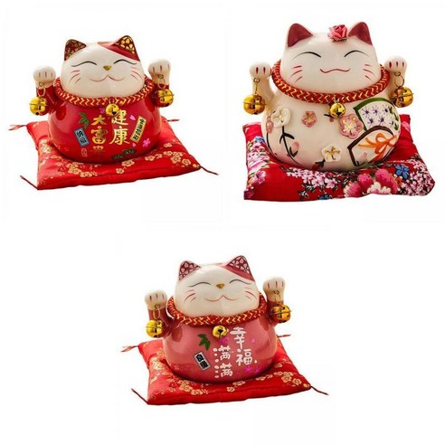 3pcs Maneki Neko 행운을 빕니다 고양이 돼지 저금통 장식품 Fortune Kawaii, 여러 가지 빛깔의, 세라믹
