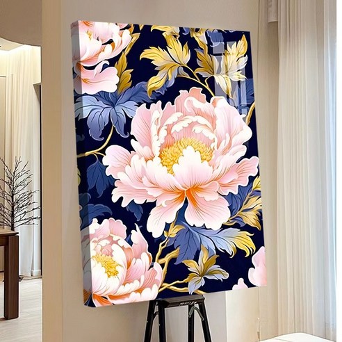 votgl 보석십자수 캔버스형 DIY 액자형 풍경 인물 꽃식물50x40cm, 028모란꽃, 1개