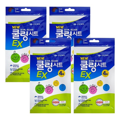 신신제약 쿨링시트EX 온가족 어디서든 8시간 지속, 4개, 4매입