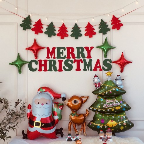   파티프렌즈 크리스마스 풍선 세트 가랜드 홈파티 (앵두전구 포함), 기본세트A+루돌프+산타+트리, 1세트
