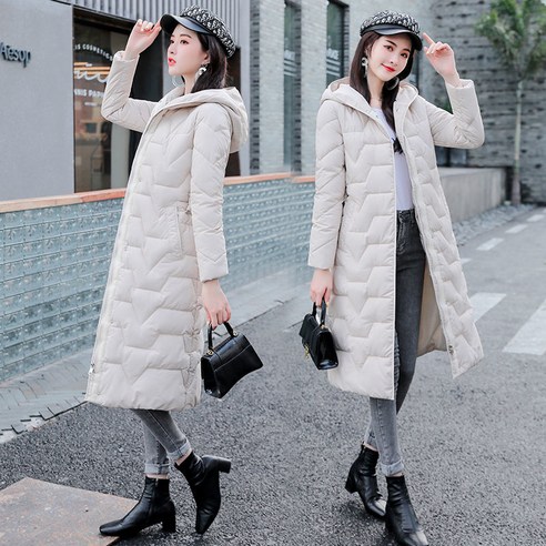 슬림 핏 코튼 패딩 재킷2021무릎 긴 코튼 코트 여성 한국 겨울 모자 두꺼운 코튼 코트 위에 새로운 다운 코트