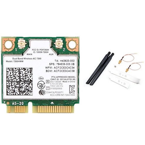 Retemporel 1200Mbps 무선 AC7260 Wifi 카드 7260HMW 미니 PCI-E 2.4G/5Ghz 어댑터 802.11Ac IPEX 안테나 네트워크, 1개, 하얀색
