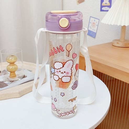 대용량 이중 접이 빨대 플라스틱 컵 야외 건습 분리망 레드 주스 컵 700ML 플라스틱 물컵, 자주색, 850ml