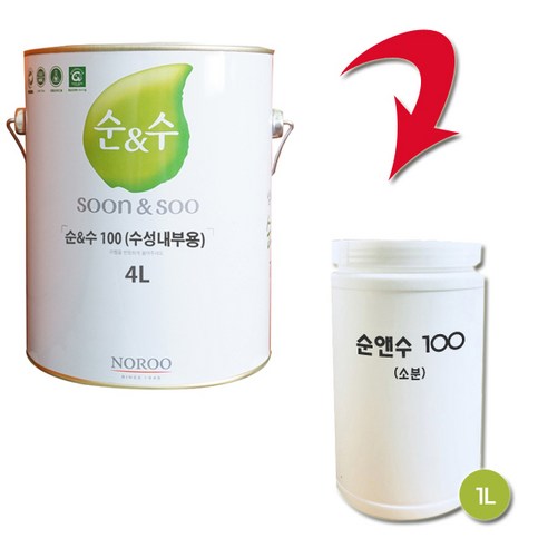 노루페인트 순앤수 100 친환경 내부용 수성페인트 1L 무광, 화이트2, 1개 결로방지페인트1kg