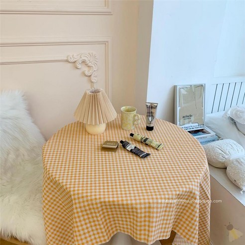 DFMEI ins style orange plaid tablecloth fabric cotton linen material 드레서 피크닉 천 매트, DFMEI 0.75*1m, 주황색 격자 무늬
