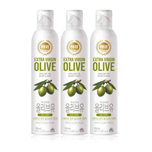 올따옴) 해표 오일스프레이 압착올리브유 250ml 3개, 1세트
