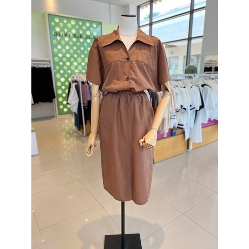 올리브데올리브 YW3AO102 포켓 카라넥 허리밴딩 리본 미디 원피스(215419 )