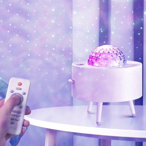 팔대 행성 프로젝션 LED 무드등 오르골 프로젝터 무드등 수면등 블루투스 스피커 USB 충전 필름/리모컨 포함, 화이트