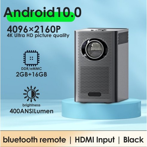 스마트 미니 프로젝터 애니빔 5G 무선 미러링 휴대가능 빔프로젝터 WLP120MINI 12 S30MAX 휴대용 미니 스마트 프로젝터 와이파이 및 블루투스 포켓 야외 4K HD 9500L 안드로이드 10, Black Android 10.0_EU 플러그, 01 EU 플러그