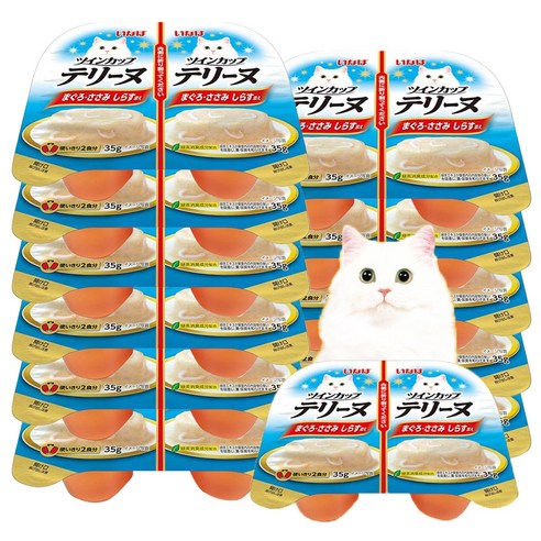 이나바 트윈컵 테린 고양이 간식캔, 혼합맛(참치/닭가슴살/치어), 70g, 24개
