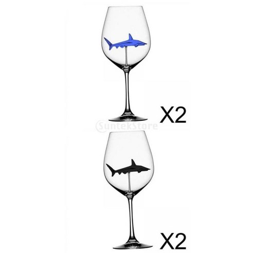 크리스마스 생일을 위한 4x 300ml 투명 상어 와인 잔, 블루+그레이, 유리