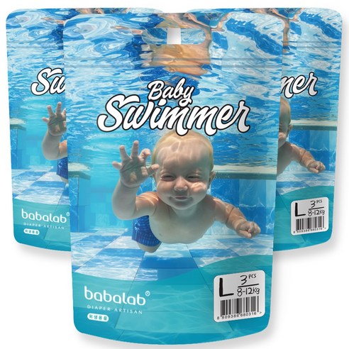 바바랩 팬티형 수영장 기저귀 L (8~12kg) 3팩 4단계 × 9개, 단계 × 총 수량 섬네일