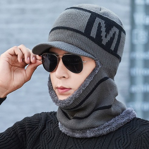 거와스 남녀공용 겨울 방한 일체형 넥워머 털모자