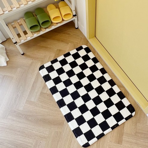체커보드 발매트 욕실 주방 호텔용 체크 러그, 01.모던블랙