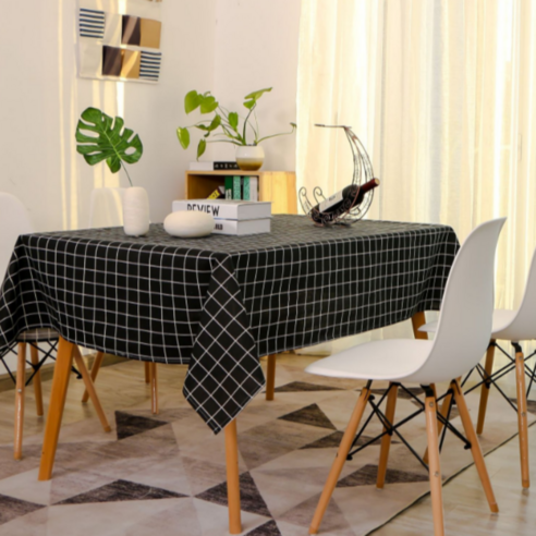 모아플랫 방수 체크 식탁보 테이블보 4인, 90 x 140 cm, 화이트