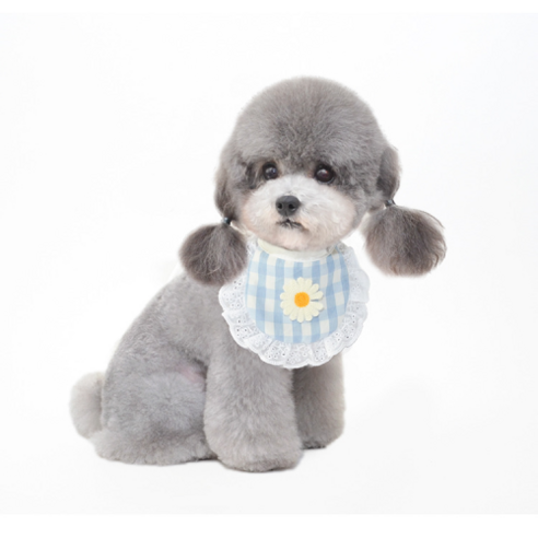 루퍼피 강아지 고양이 자수 케이프 턱받이, 1세트, 블루/옐로우