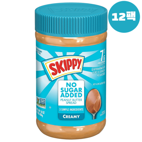 SKIPPY 크리미 땅콩 버터 스프레드 설탕 무첨가 1.2L(40온스) 병, 1개, 1.13kg