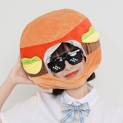 말랑마쥬 인생네컷 동물 캐릭터 모자 할로윈 파티 소품, 1개, 치즈버거