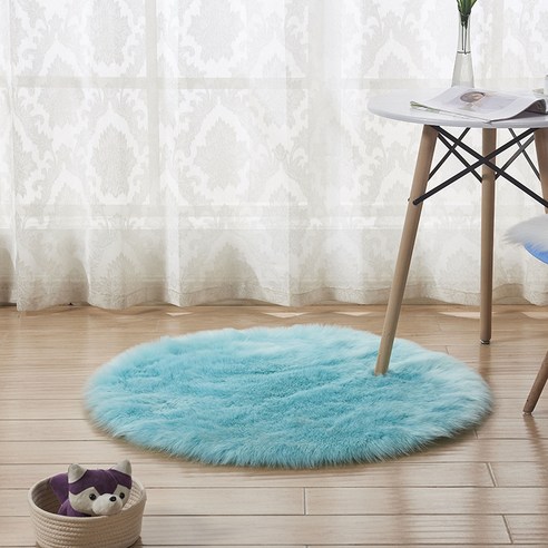 오스트레일리아 모조 양털 카펫 원형 깔개 벨벳 거실 탁자 카펫 침실 깔개, 연한 남색